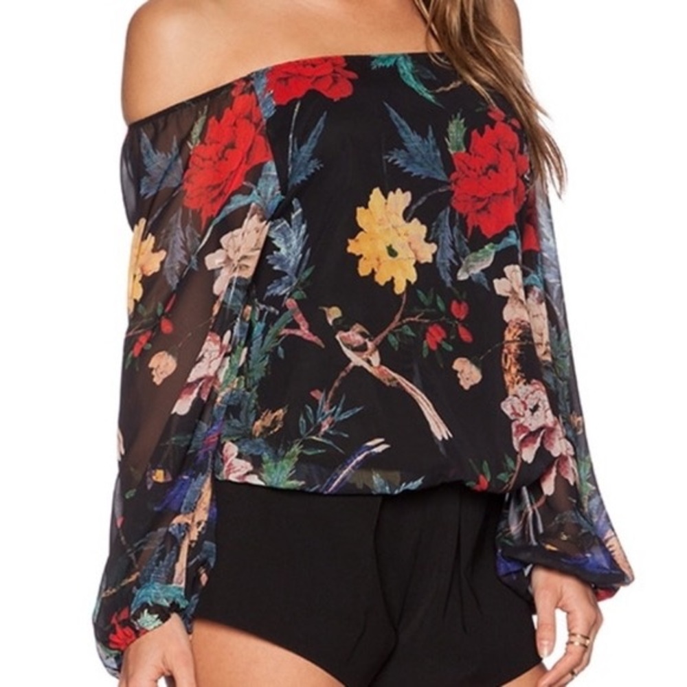 Alice + Olivia Black Floral Off-Shoulder Blouse - Picture 2 of 10